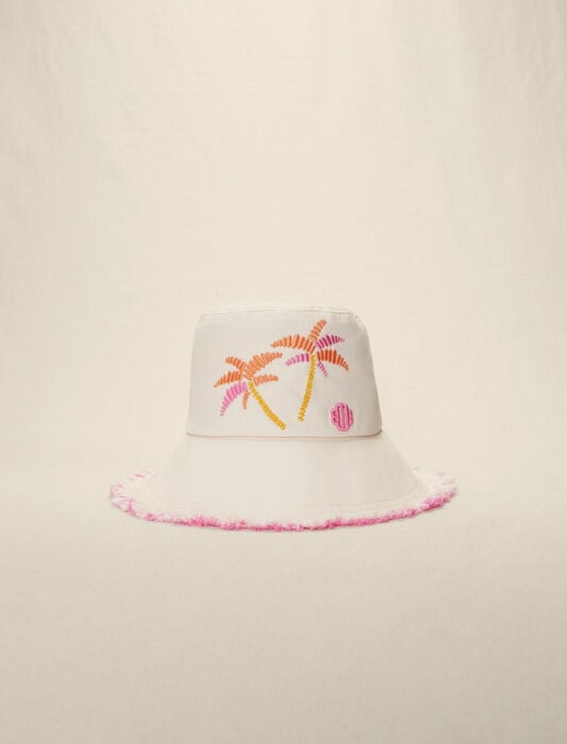 Maje Palm-tree Print Bucket Hoed Dames Wit | ZVKELBS-26