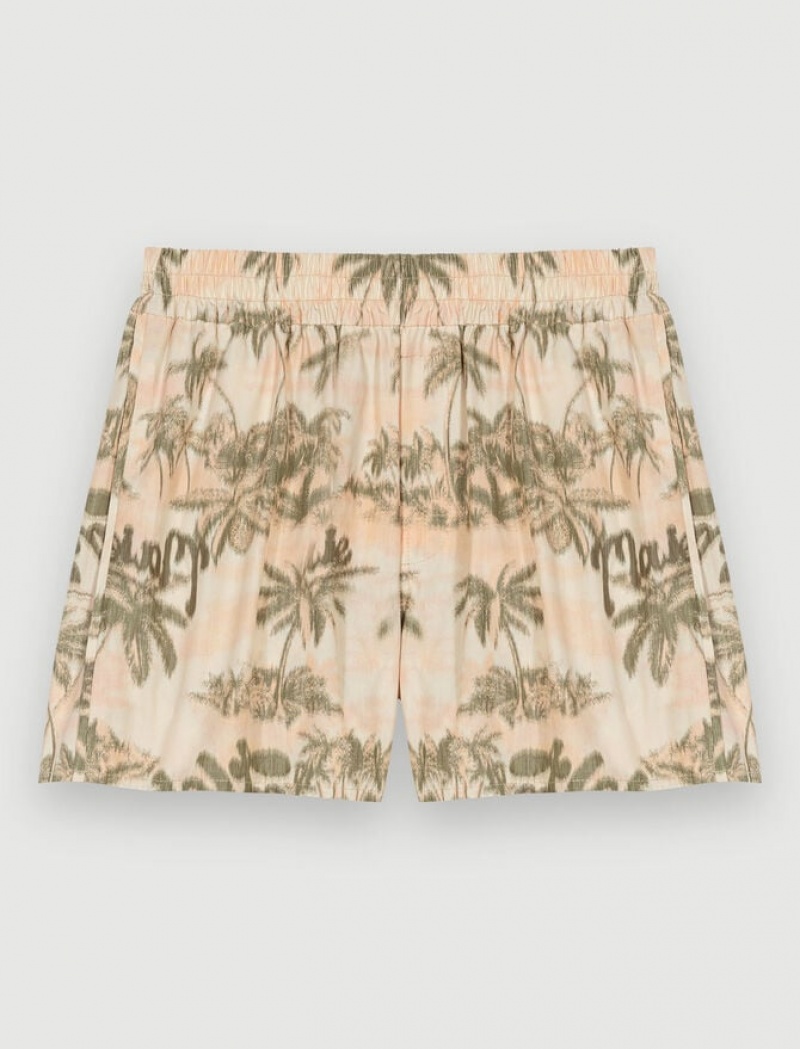 Maje Palm-tree Print Korte Broek Dames Geel | XOTDKLG-31