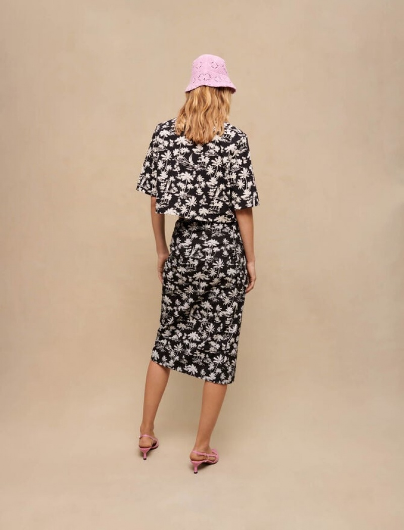 Maje Palm Print Wrap Rokken Dames Zwart | TCHSAEF-86