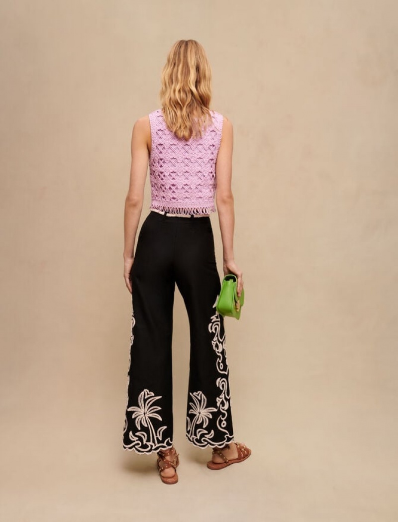 Maje Palm Tree Embroidery Broek Dames Zwart | KNEMGJO-41