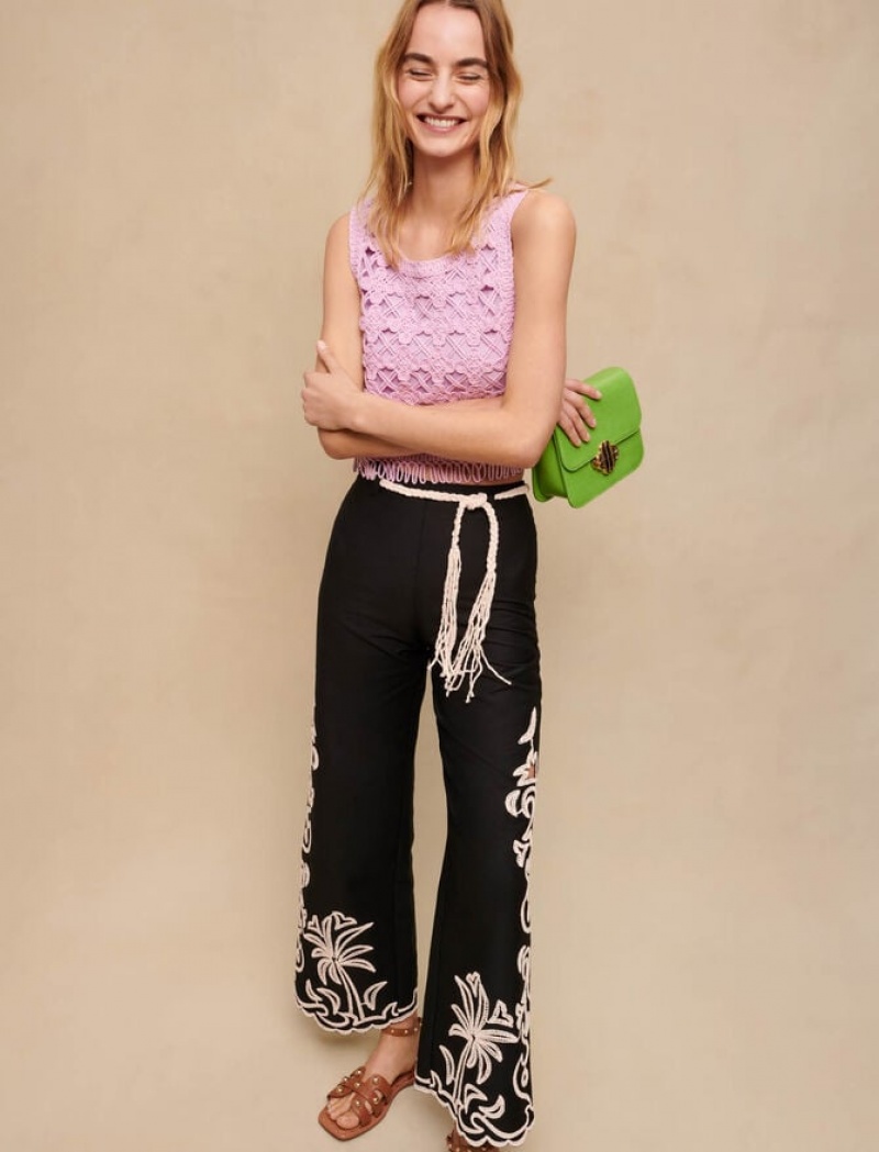 Maje Palm Tree Embroidery Broek Dames Zwart | KNEMGJO-41