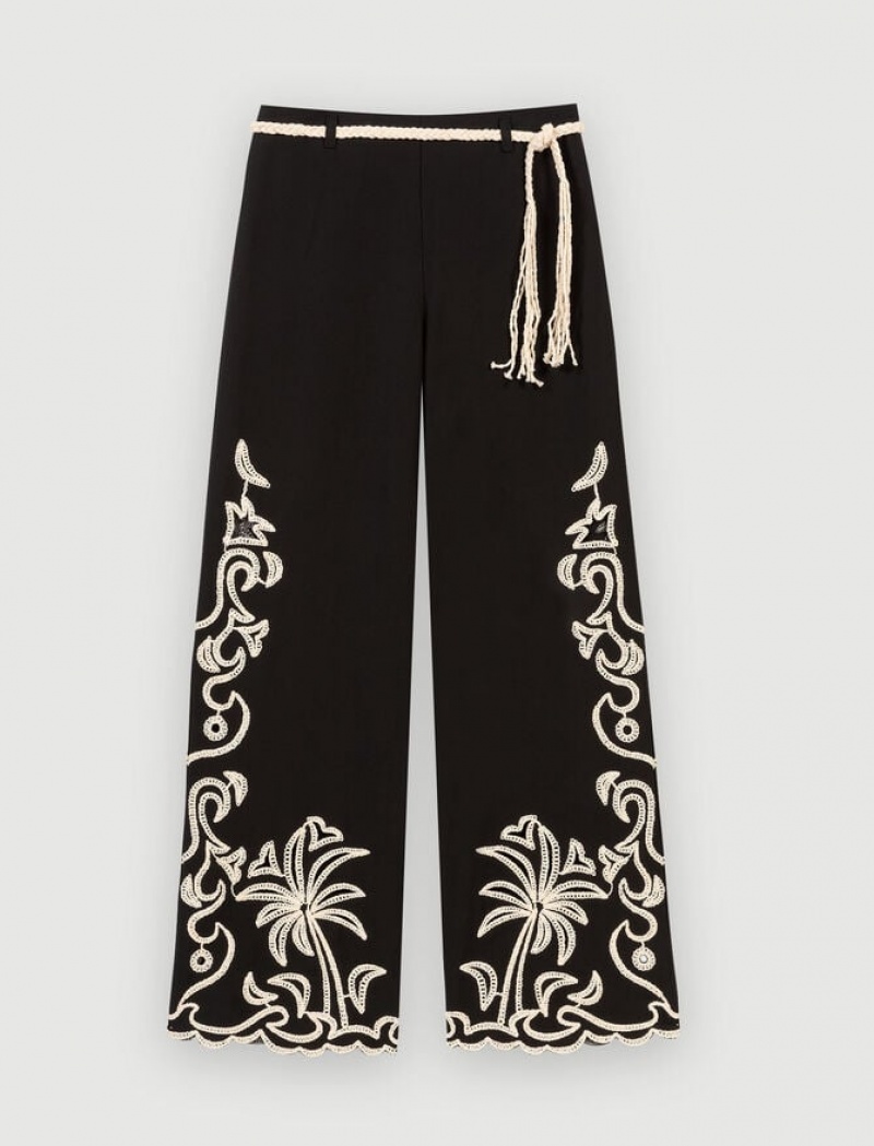 Maje Palm Tree Embroidery Broek Dames Zwart | KNEMGJO-41