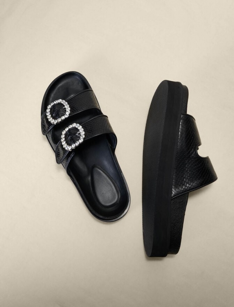 Maje Rhinestone Buckles Sandalen Dames Zwart | AMFHTBV-25