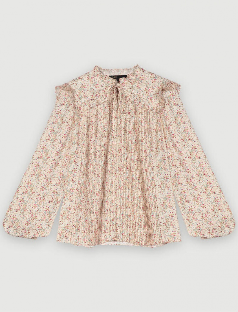 Maje Ruffled Blouse Dames Fuchsie Bloemen | SUTOHLQ-56