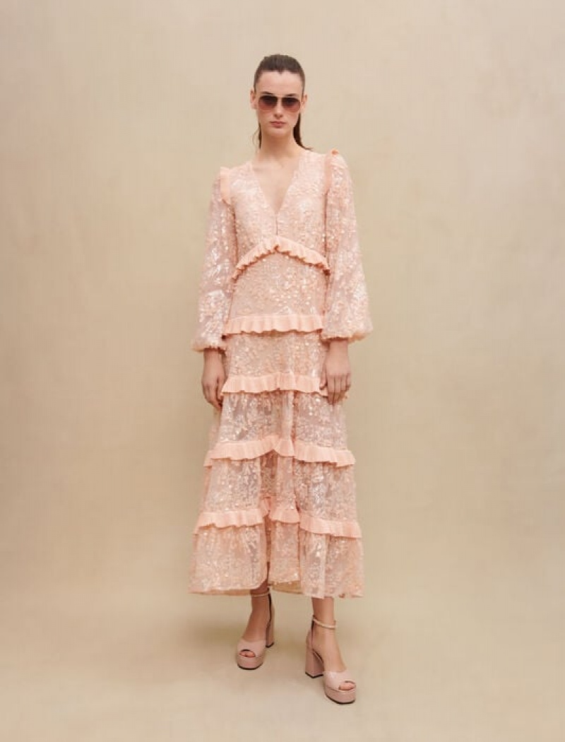 Maje Ruffled Sequinned Jurken Dames Roze | EZYOUGP-59