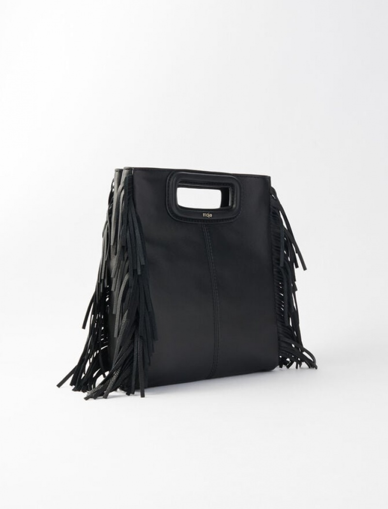 Maje Smooth Leren With Fringing Tassen Dames Zwart | HAPGEIQ-45