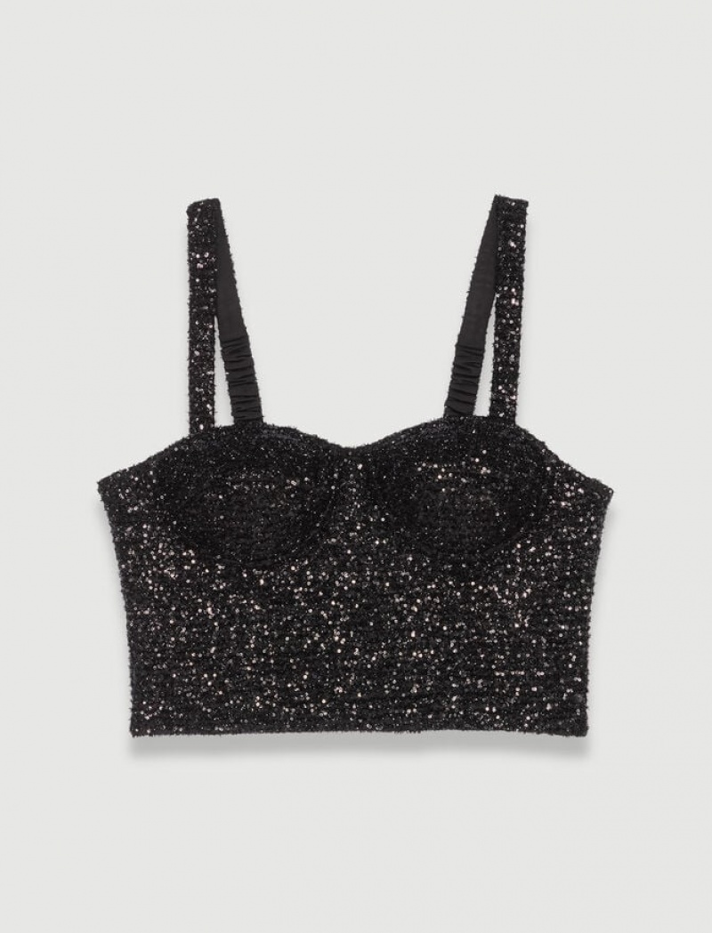 Maje Sparkly Bustier Topjes Dames Zwart | YVJTZMR-87