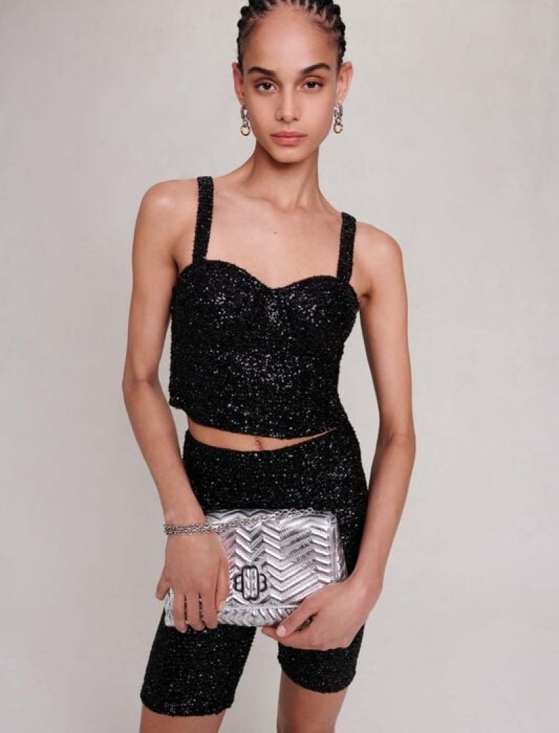 Maje Sparkly Bustier Topjes Dames Zwart | YVJTZMR-87