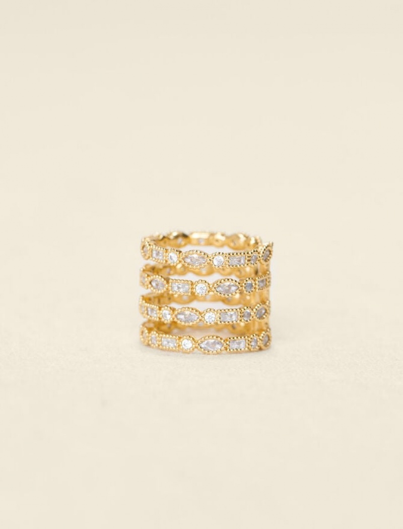 Maje Stone-studded Ring Sieraden Dames Goud | AZCMPGI-86