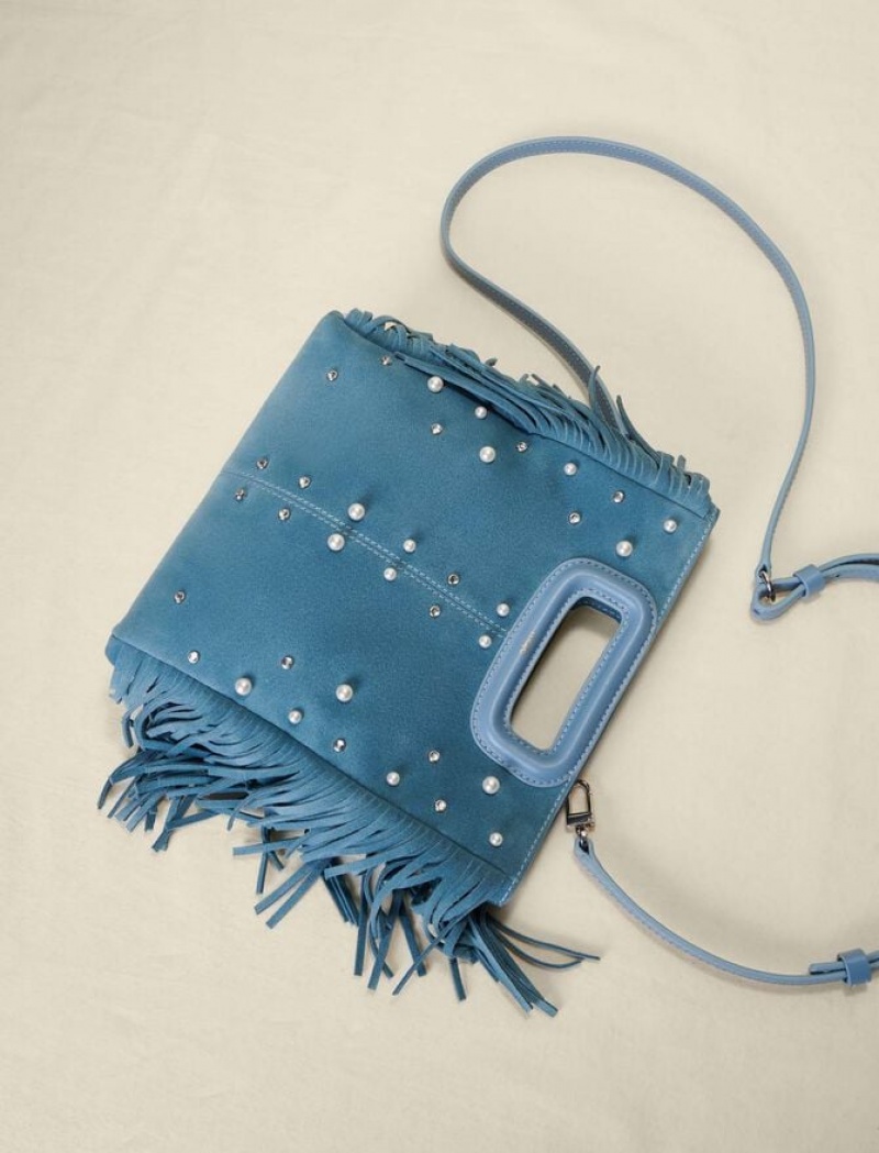 Maje Studded Leren With Fringing Tassen Dames Blauw | ZKTWUFJ-37