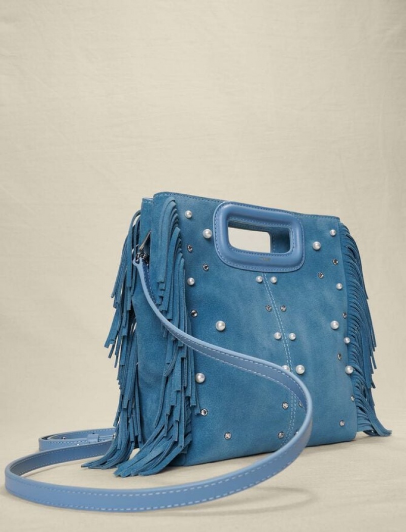 Maje Studded Leren With Fringing Tassen Dames Blauw | ZKTWUFJ-37