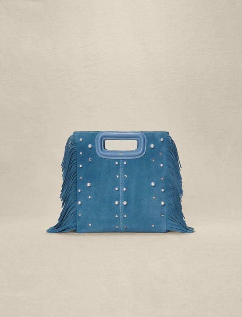 Maje Studded Leren With Fringing Tassen Dames Blauw | ZKTWUFJ-37