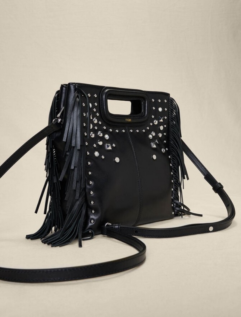 Maje Studded Leren With Fringing Tassen Dames Zwart | LQMOGBA-36