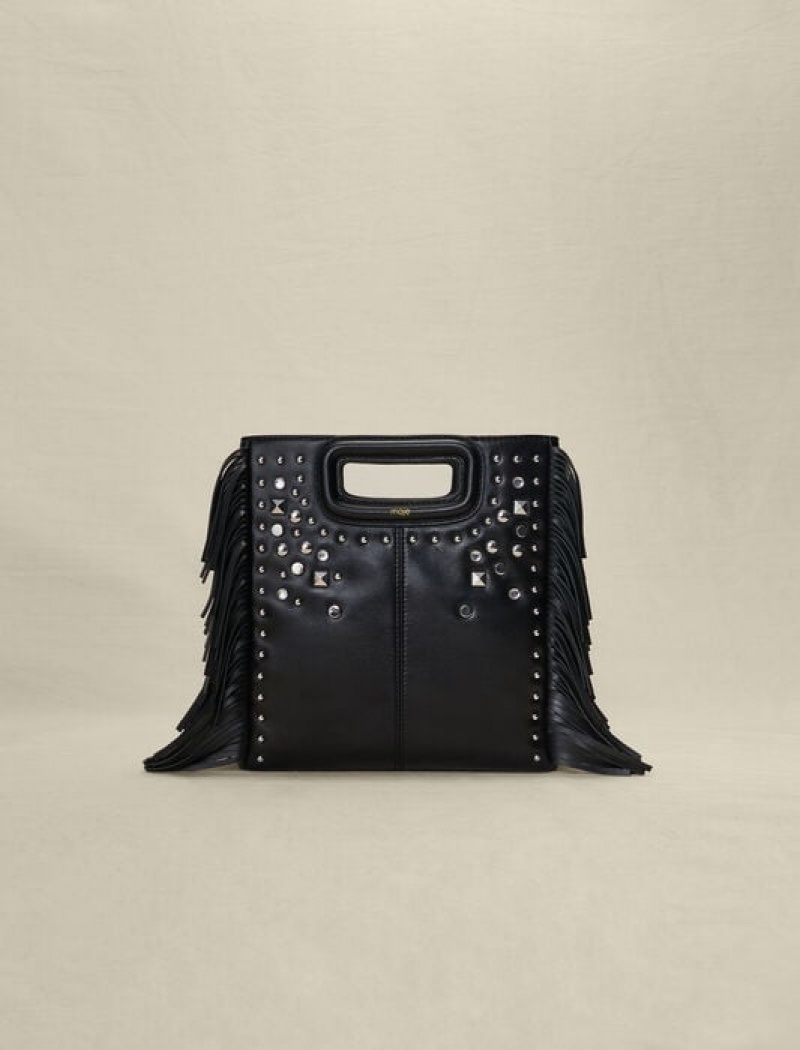 Maje Studded Leren With Fringing Tassen Dames Zwart | LQMOGBA-36