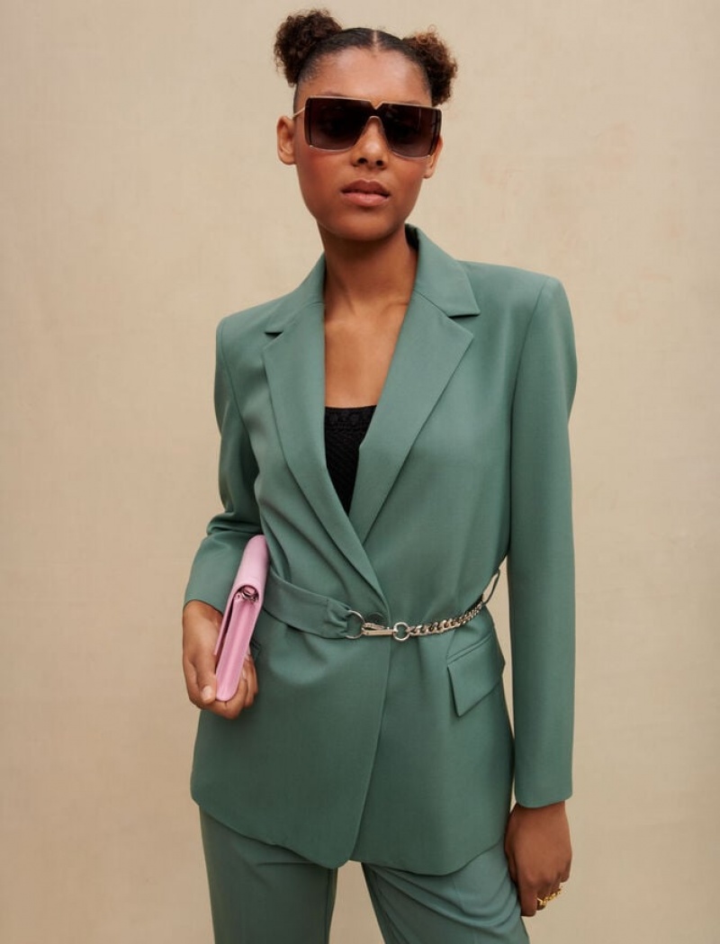 Maje Tailored With Chain Belt Jassen Dames Groen | IDWRVJP-20