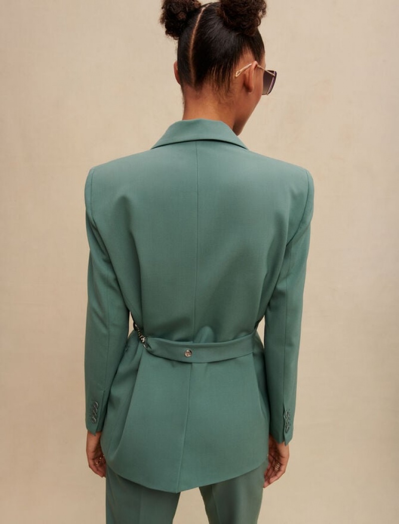 Maje Tailored With Chain Belt Jassen Dames Groen | IDWRVJP-20