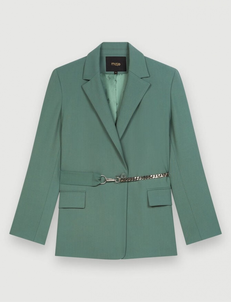 Maje Tailored With Chain Belt Jassen Dames Groen | IDWRVJP-20