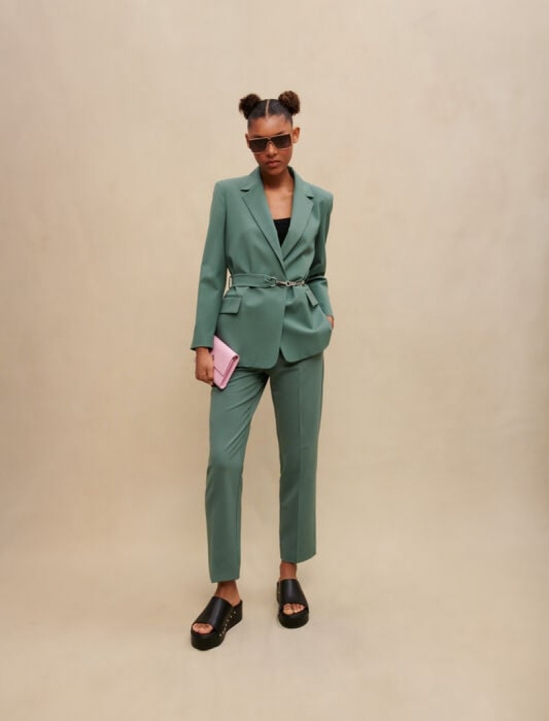 Maje Tailored With Chain Belt Jassen Dames Groen | IDWRVJP-20