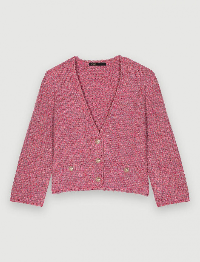 Maje Tweed-effect Knit Cardigan Dames Roze | QBRGZUC-75