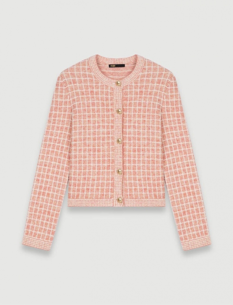 Maje Tweed-style Knit Cardigan Dames Roze | WQBMHDA-56