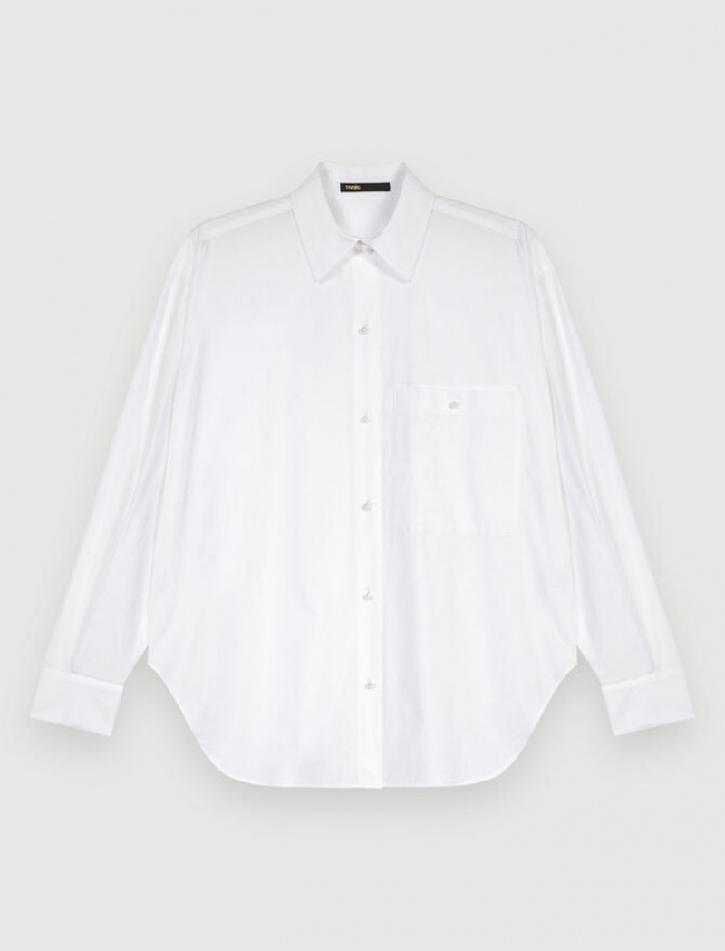 Maje White Katoenen Poplin Blouse Dames Wit | WHSBYCZ-62