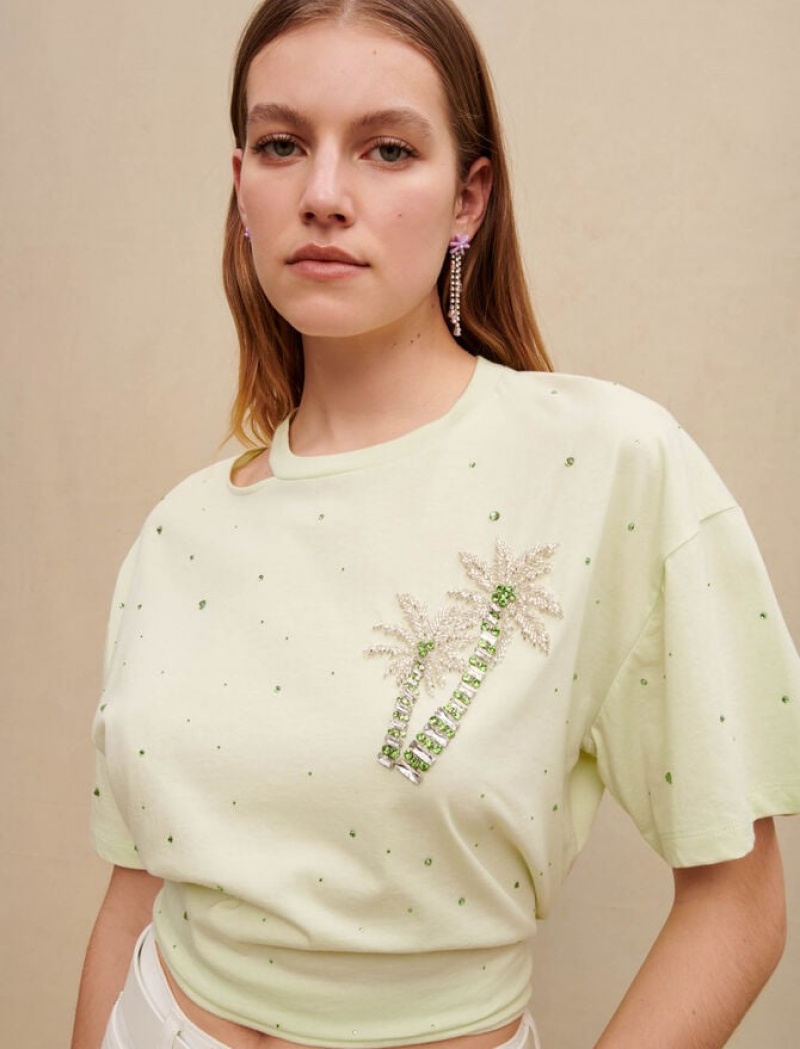 Maje With Crystal Palm Trees T-shirts Dames Groen | NPGREBT-13